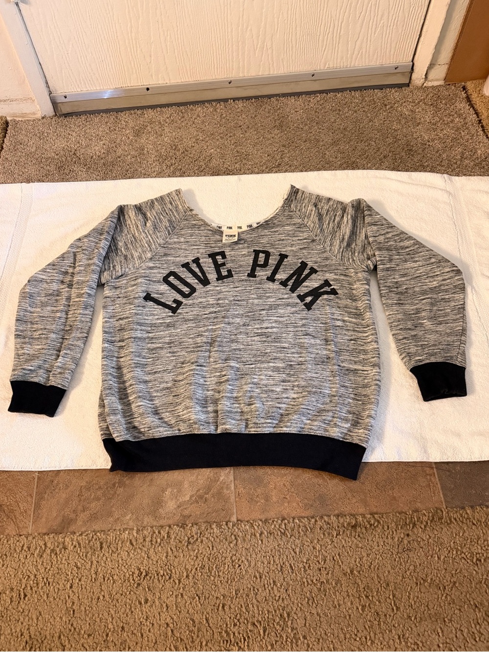 Victoria's Secret PINK Gray Marled Crewneck Sweatshirt with Black Trim